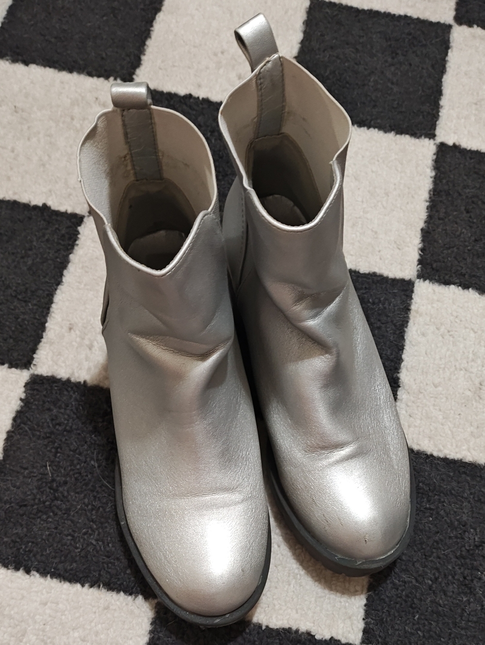 Modcloth "Getting Lost Upstate" Metallic Silver Chelsea Heeled Ankle Boots